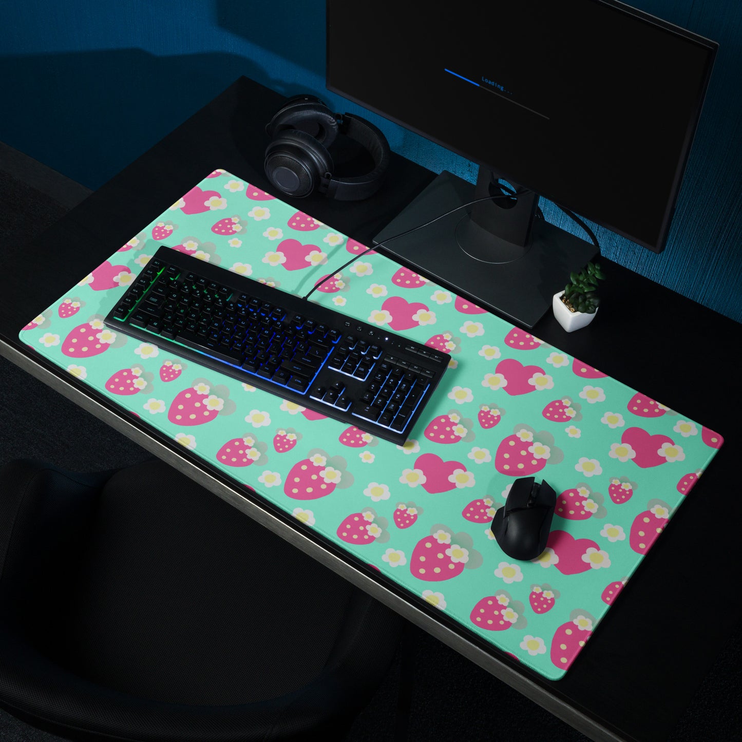Strawberry Cutie Desk Mat Gaming Mouse Pad (Fruity Berry Mint)