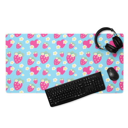 Strawberry Cutie Desk Mat Gaming Mouse Pad (Fruity Berry Blue)