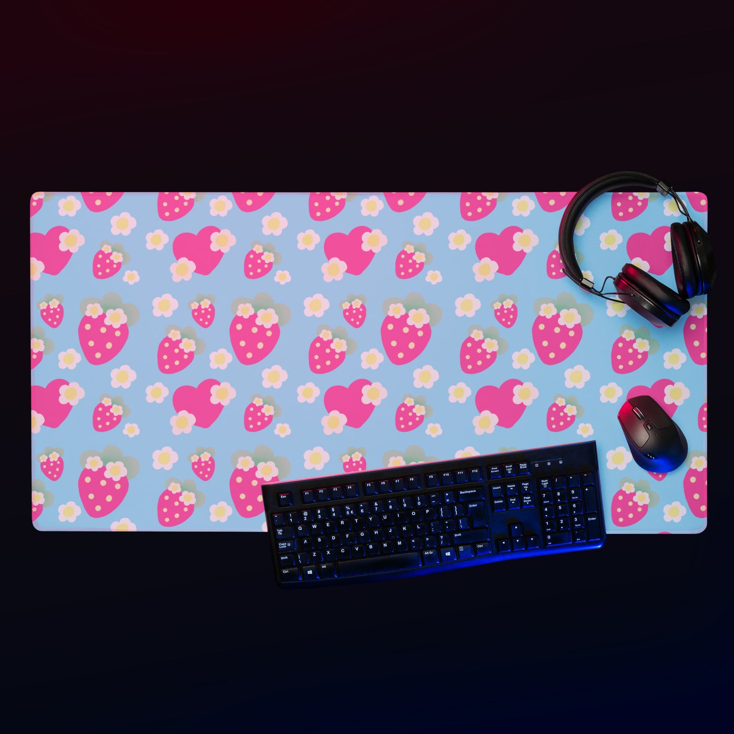 Strawberry Cutie Desk Mat Gaming Mouse Pad (Fruity Berry Blue)