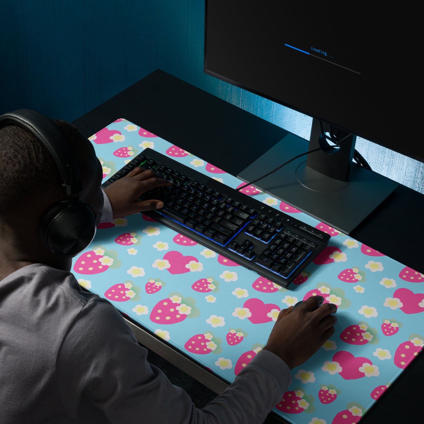 Strawberry Cutie Desk Mat Gaming Mouse Pad (Fruity Berry Blue)