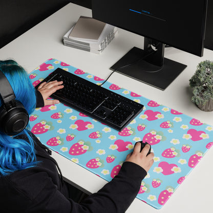 Strawberry Cutie Desk Mat Gaming Mouse Pad (Fruity Berry Blue)