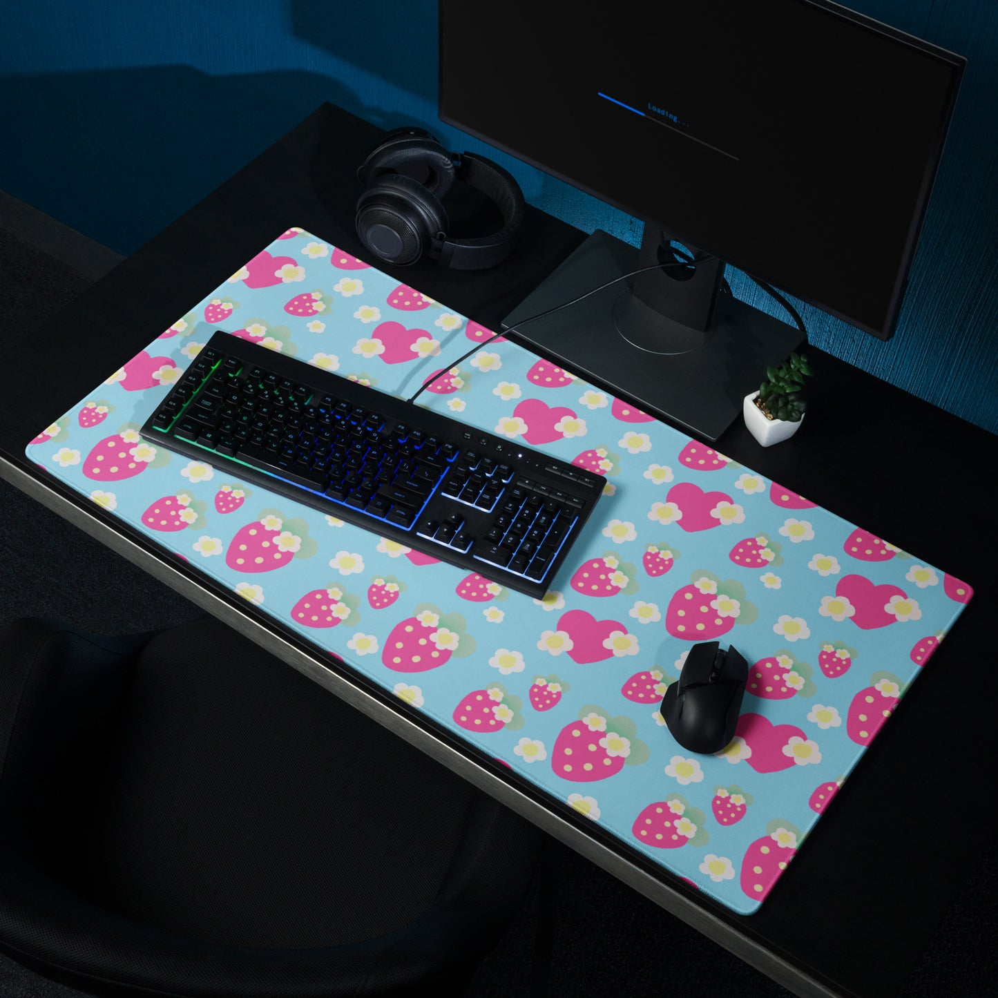 Strawberry Cutie Desk Mat Gaming Mouse Pad (Fruity Berry Blue)