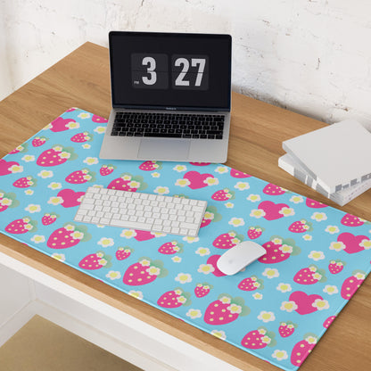 Strawberry Cutie Desk Mat Gaming Mouse Pad (Fruity Berry Blue)