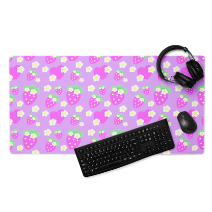 Strawberry Cutie Desk Mat Gaming Mouse Pad (Fruity Berry Purple)