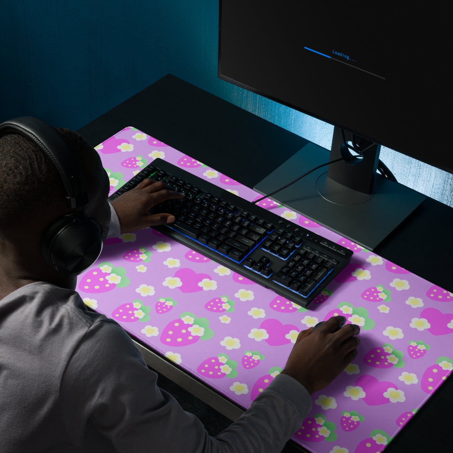 Strawberry Cutie Desk Mat Gaming Mouse Pad (Fruity Berry Purple)