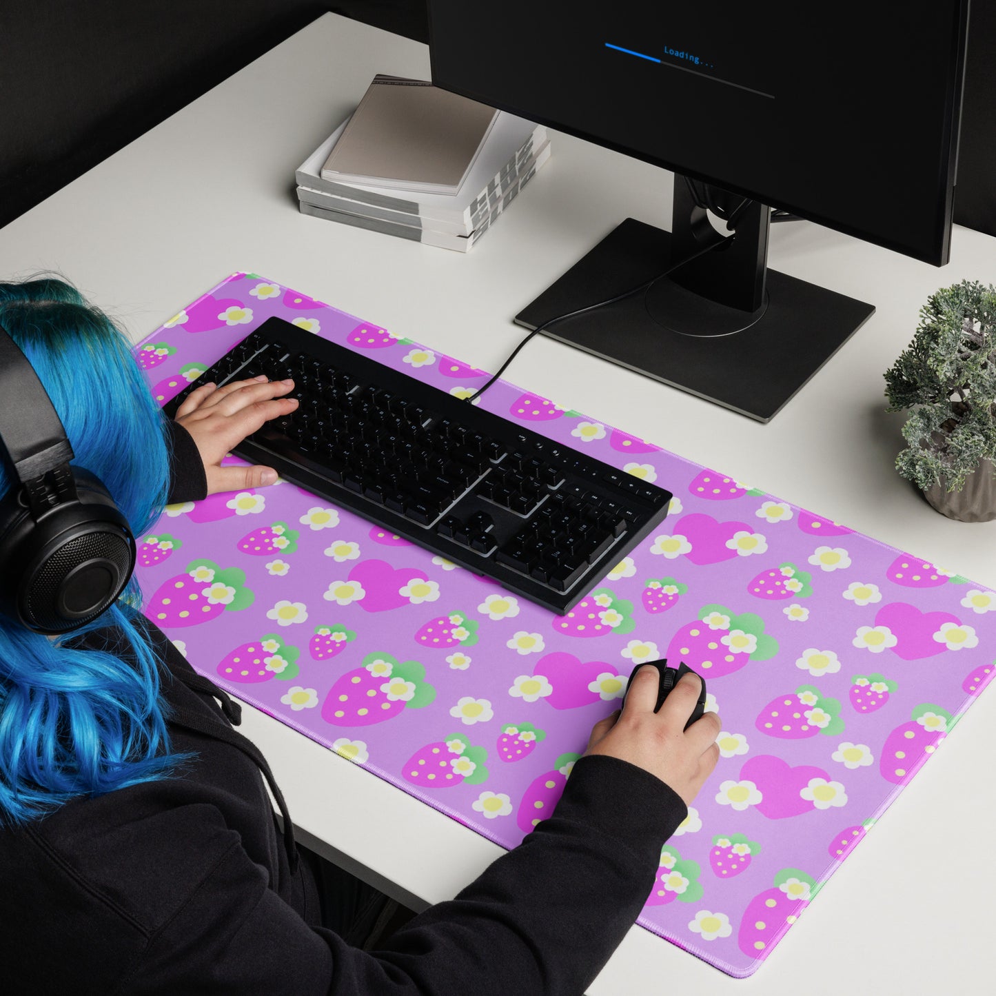 Strawberry Cutie Desk Mat Gaming Mouse Pad (Fruity Berry Purple)
