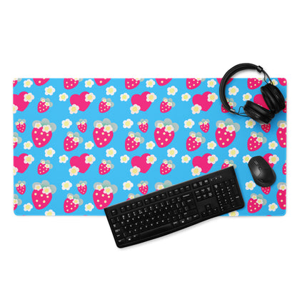 Strawberry Cutie Desk Mat Gaming Mouse Pad (Soda Pop Fruity Berry Blue)