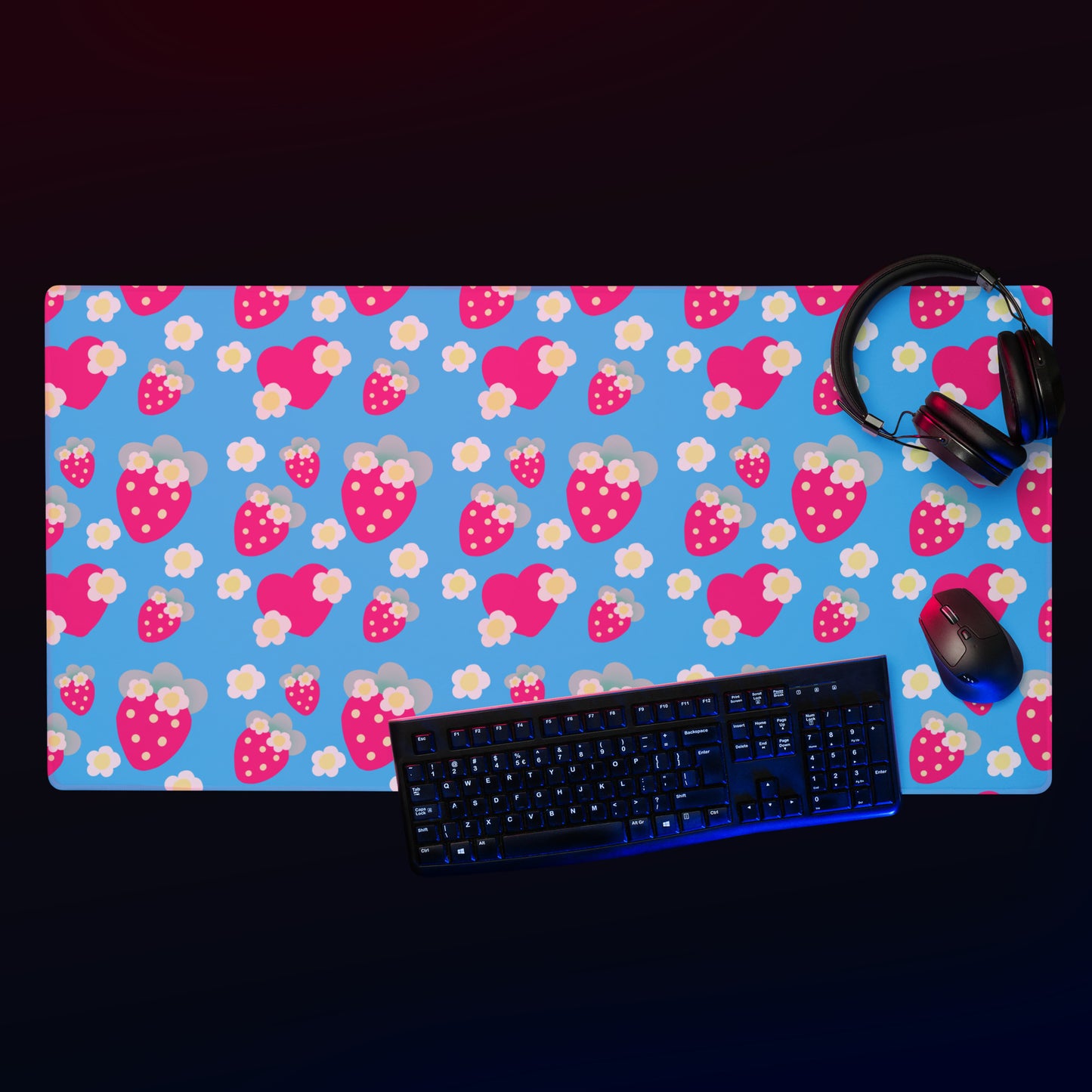Strawberry Cutie Desk Mat Gaming Mouse Pad (Soda Pop Fruity Berry Blue)