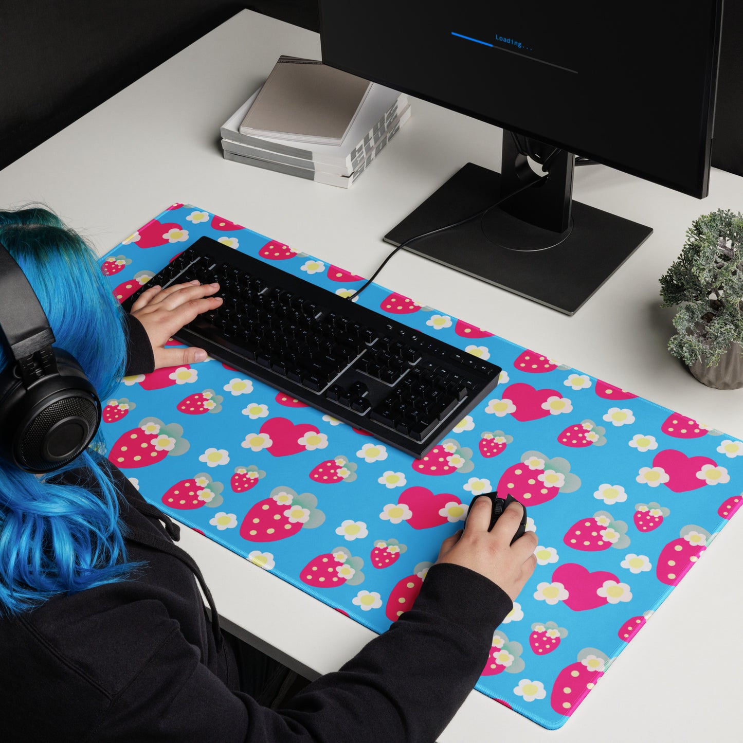 Strawberry Cutie Desk Mat Gaming Mouse Pad (Soda Pop Fruity Berry Blue)