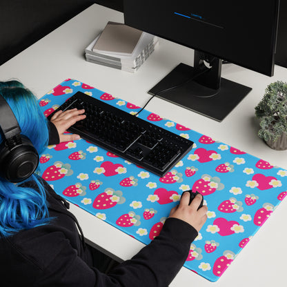 Strawberry Cutie Desk Mat Gaming Mouse Pad (Soda Pop Fruity Berry Blue)