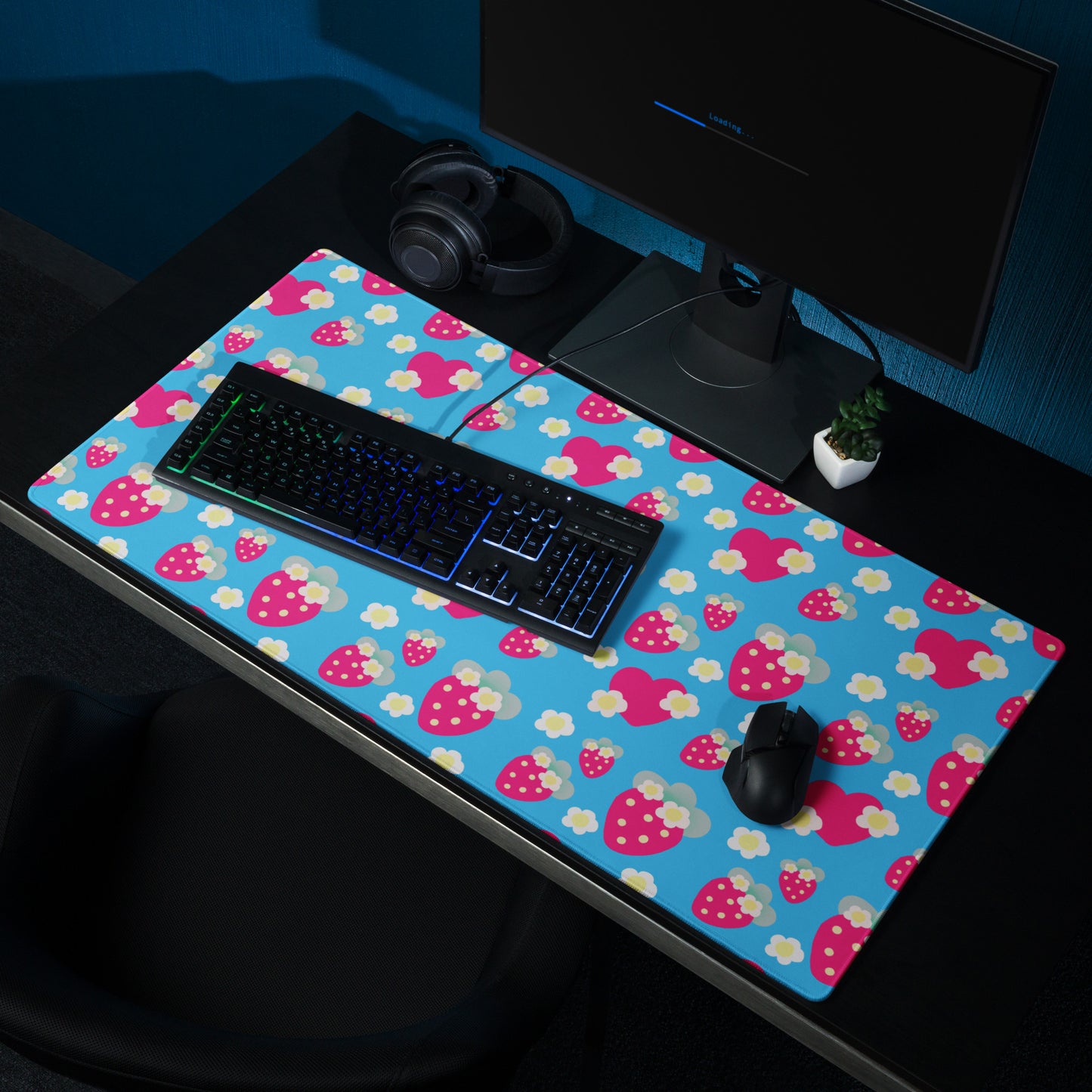 Strawberry Cutie Desk Mat Gaming Mouse Pad (Soda Pop Fruity Berry Blue)
