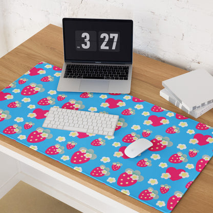 Strawberry Cutie Desk Mat Gaming Mouse Pad (Soda Pop Fruity Berry Blue)