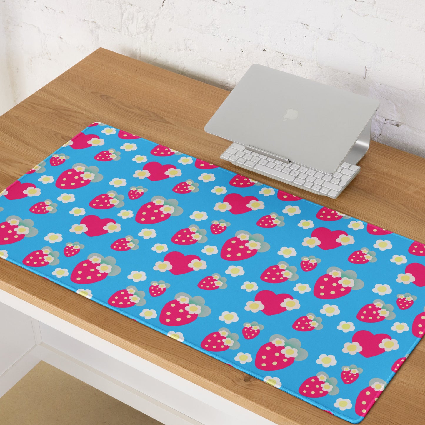 Strawberry Cutie Desk Mat Gaming Mouse Pad (Soda Pop Fruity Berry Blue)