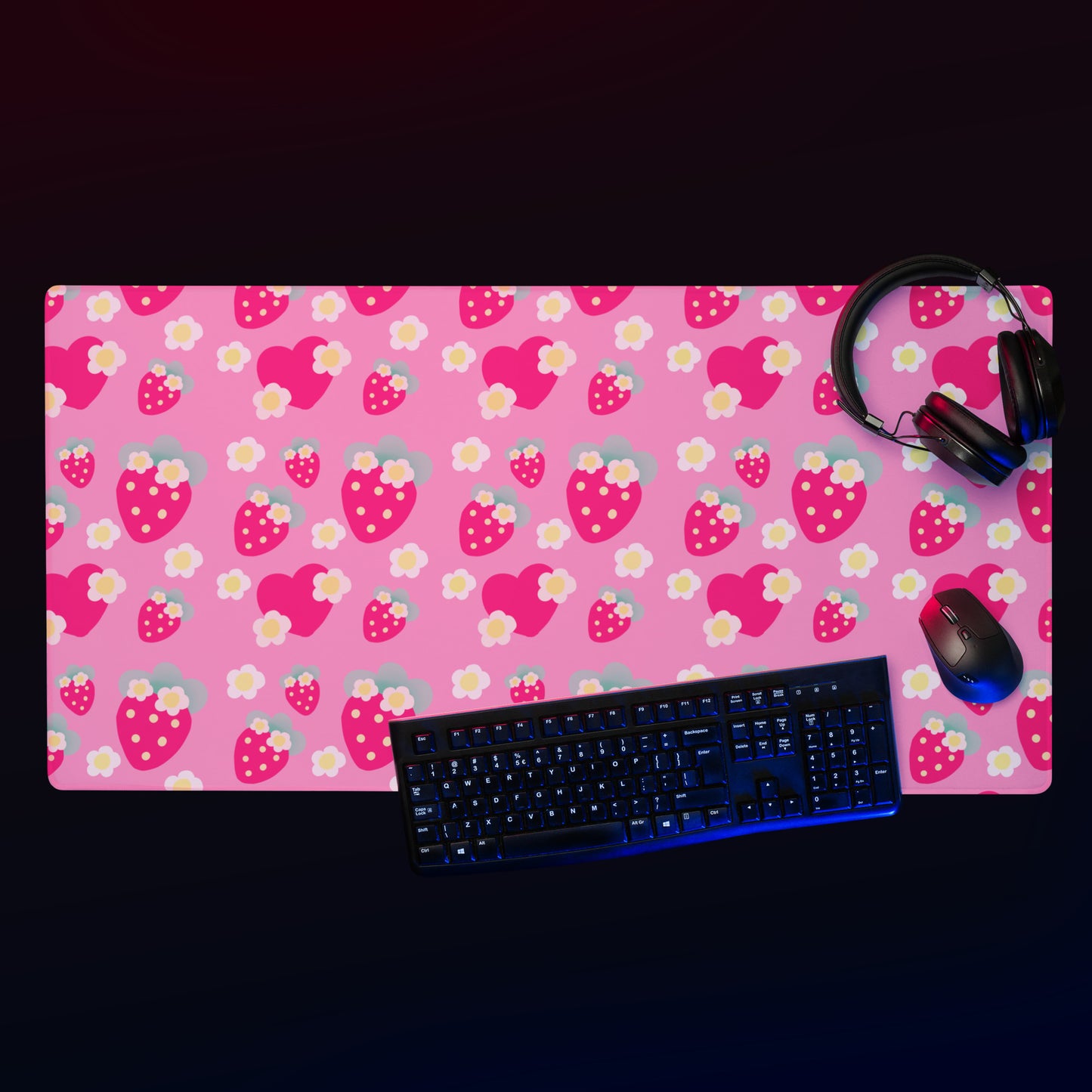 Strawberry Cutie Desk Mat Gaming Mouse Pad (Soda Pop Fruity Berry Pink)
