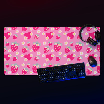Strawberry Cutie Desk Mat Gaming Mouse Pad (Soda Pop Fruity Berry Pink)