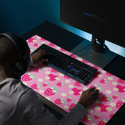 Strawberry Cutie Desk Mat Gaming Mouse Pad (Soda Pop Fruity Berry Pink)