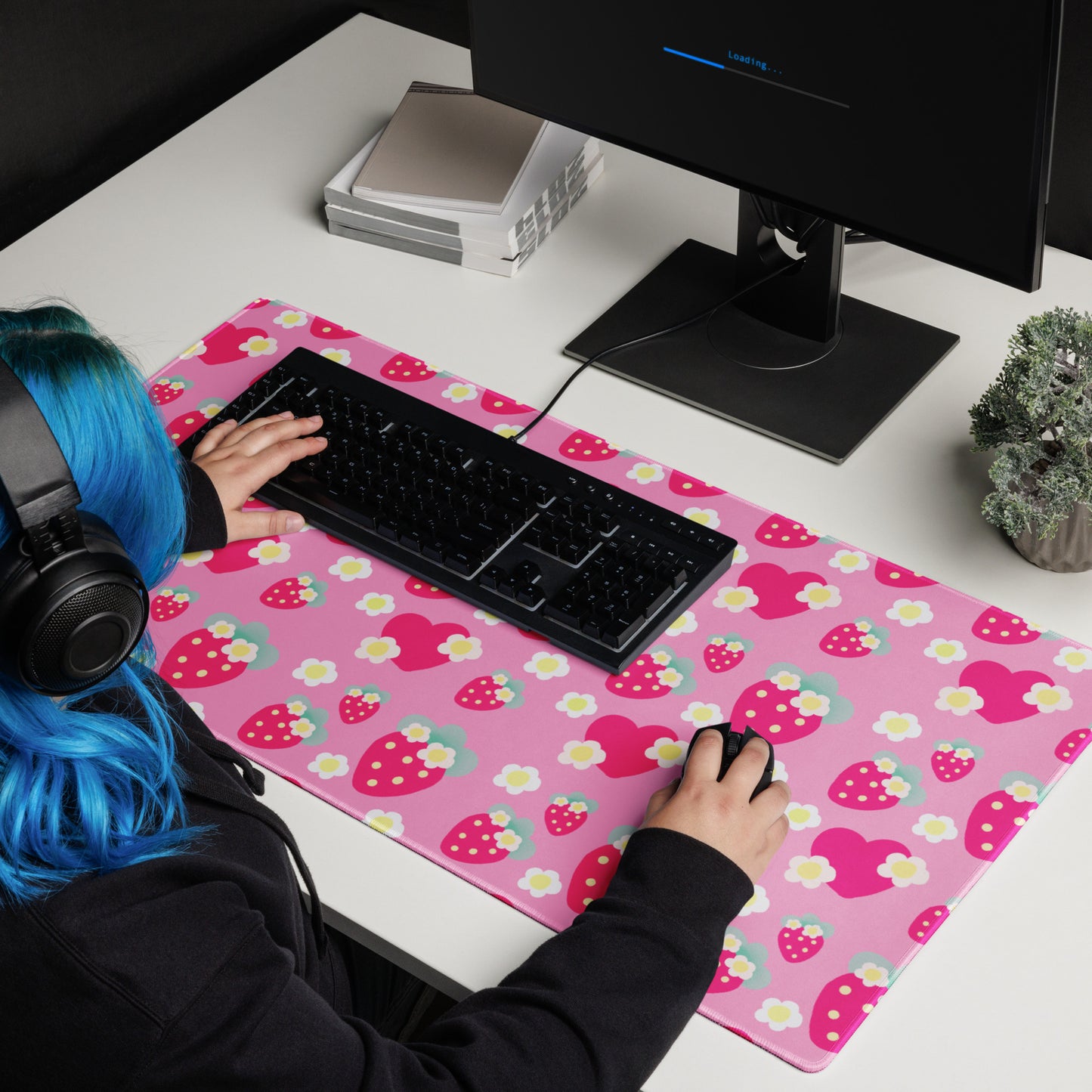 Strawberry Cutie Desk Mat Gaming Mouse Pad (Soda Pop Fruity Berry Pink)
