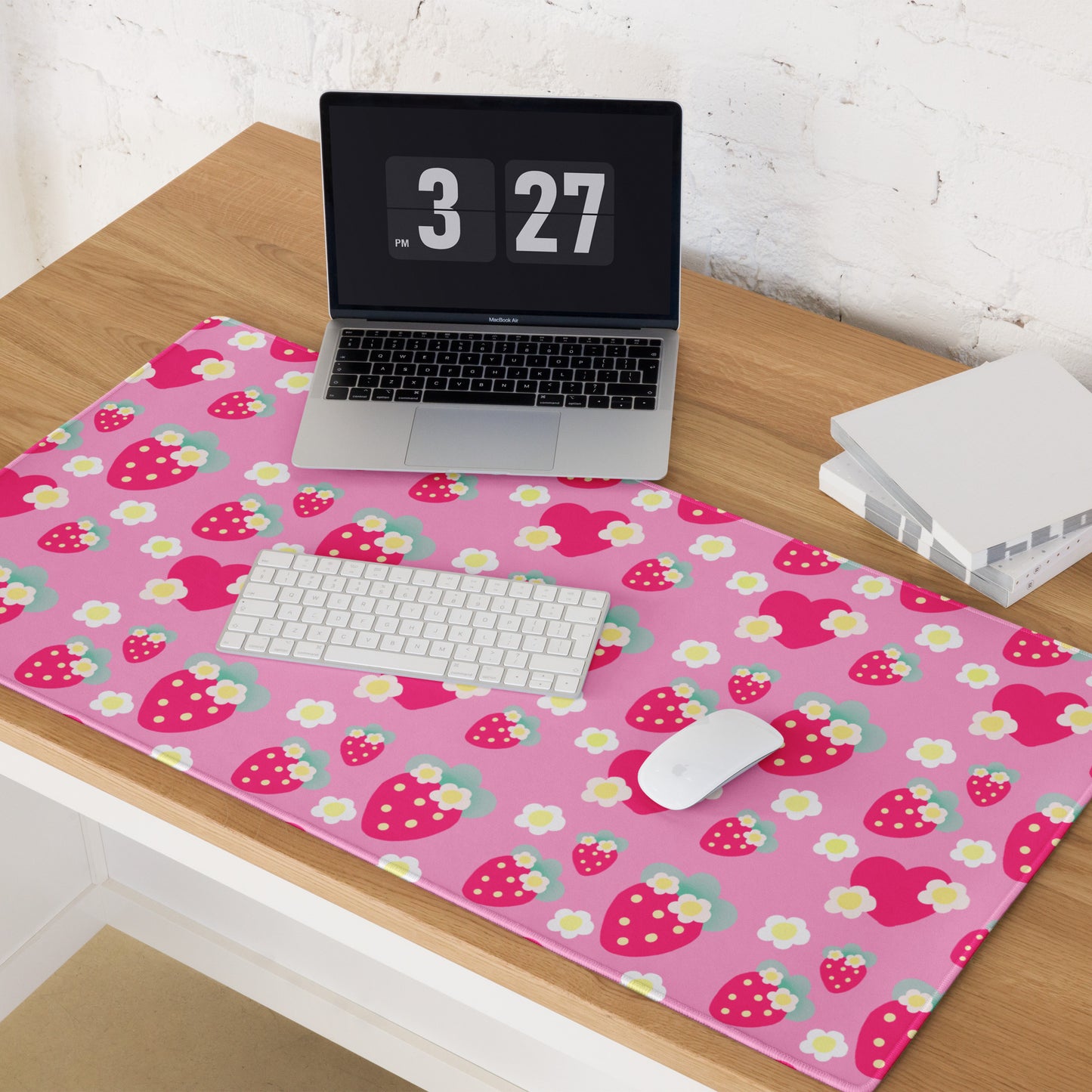 Strawberry Cutie Desk Mat Gaming Mouse Pad (Soda Pop Fruity Berry Pink)