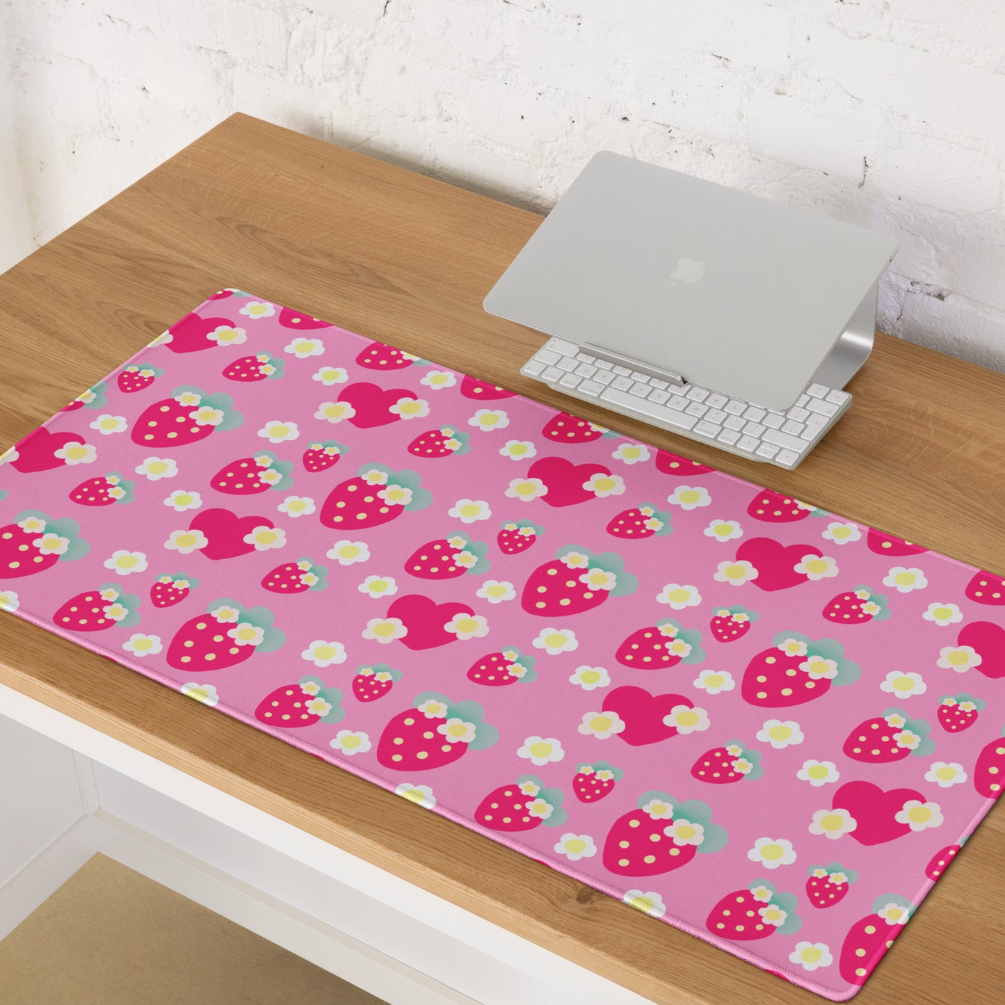 Strawberry Cutie Desk Mat Gaming Mouse Pad (Soda Pop Fruity Berry Pink)