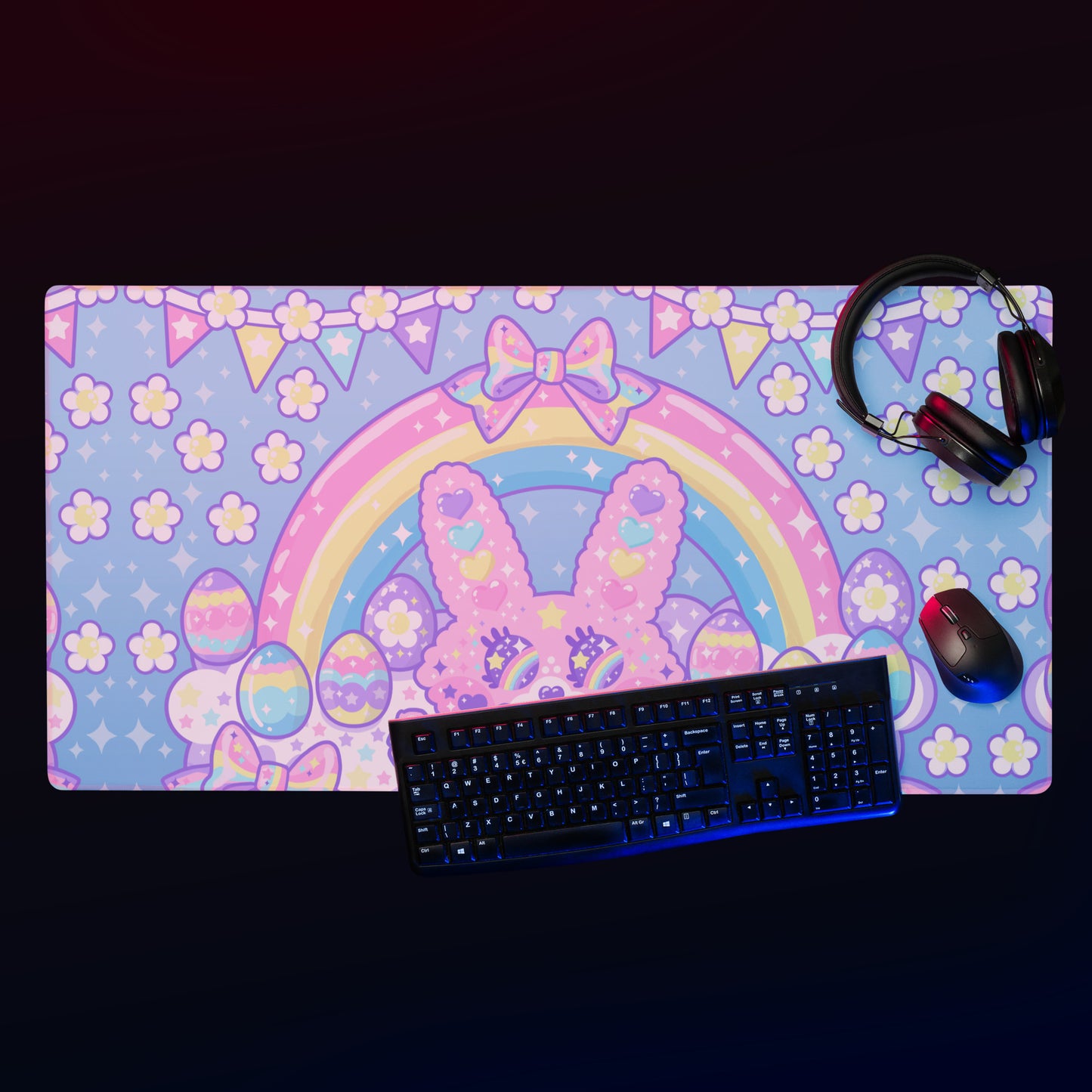 Magical Rainbow Easter Bunny Desk Mat Gaming Mouse Pad