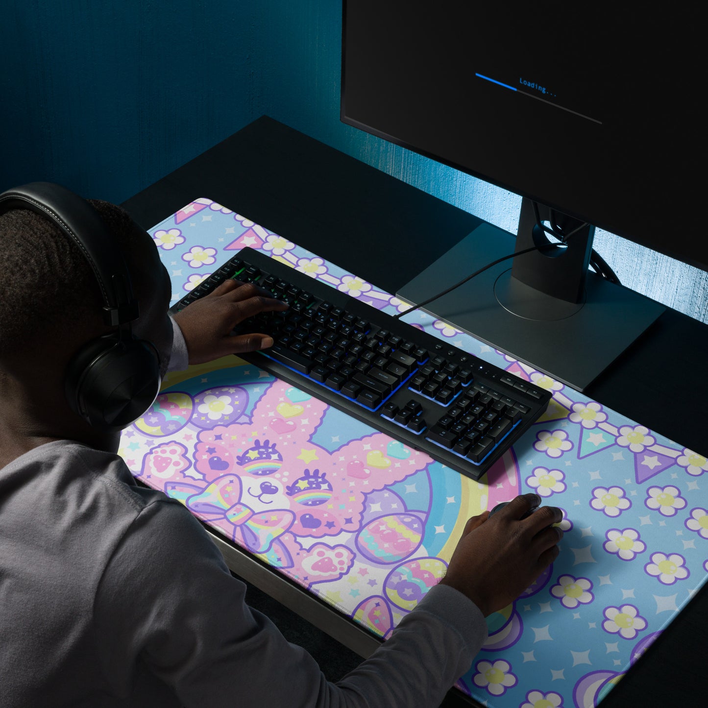 Magical Rainbow Easter Bunny Desk Mat Gaming Mouse Pad