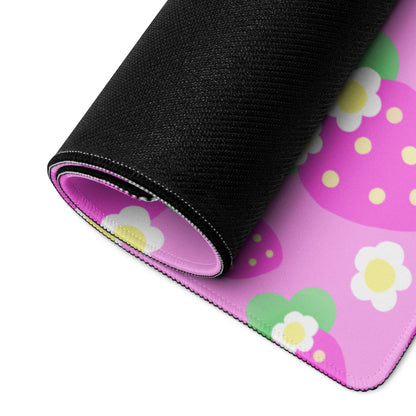 Strawberry Cutie Desk Mat Gaming Mouse Pad (Fruity Berry Pink)