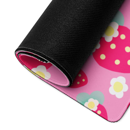 Strawberry Cutie Desk Mat Gaming Mouse Pad (Soda Pop Fruity Berry Pink)