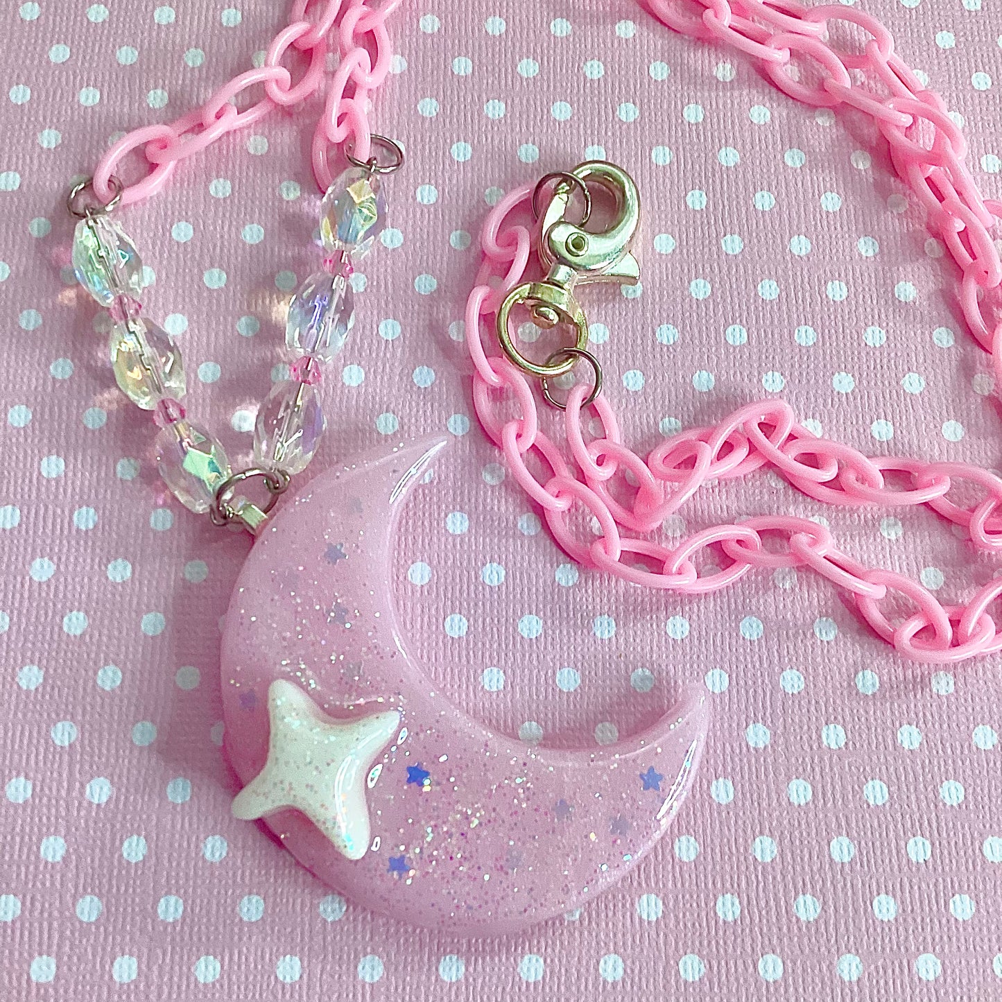 Magical moon cosmic sparkle pastel pink necklace