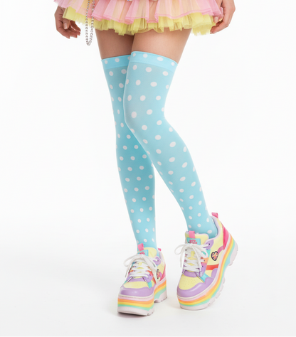kawaii fashion Harajuku fashion Jfashion pastel yume kawaii fairy kei cutecore jojifulu Cute Polka Dots Over Knee Stocking Socks (Blue) pastel blue sky blue aqua