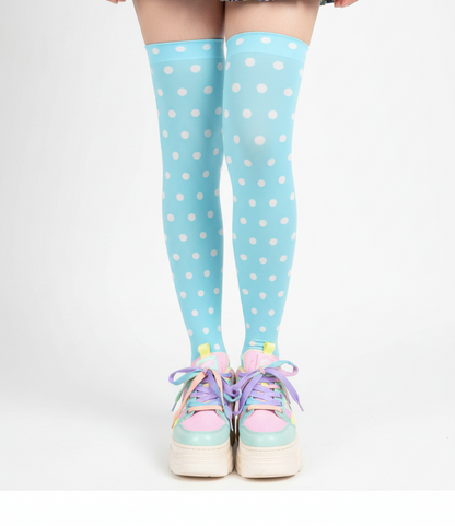kawaii fashion Harajuku fashion Jfashion pastel yume kawaii fairy kei cutecore jojifulu Cute Polka Dots Over Knee Stocking Socks (Blue) pastel blue sky blue aqua