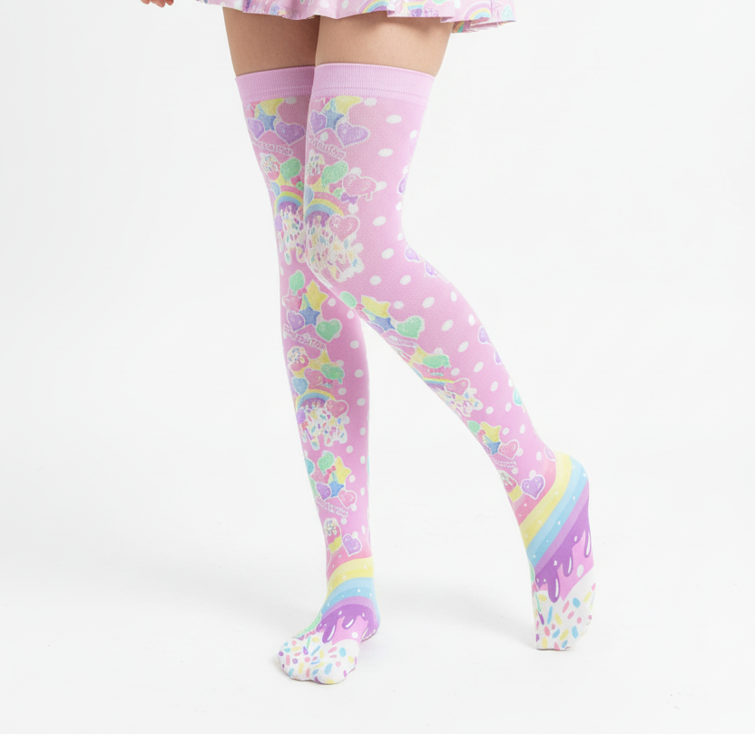 Rainbow Sweets Over Knee Stocking Socks (Pink) kawaii fashion harajuku jfashion fairy kei decora kei cutecore jojifuku pastel pink  