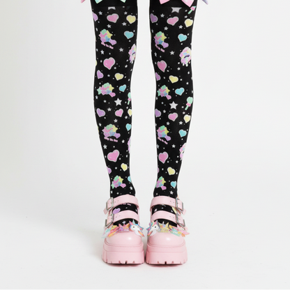 kawaii fashion Harajuku style decora kei pop kei fairy kei cutecore Japanese street fashion Rainbow Sweets Over Knee Stocking Socks (Black) stars hearts candy sweets colorful dopamine