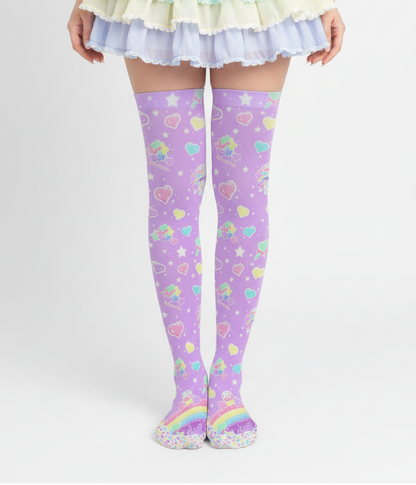 kawaii fashion decora kei over knee stocking socks pop kei pantyhose Japanese street fashion jfashion harajuku style fairy kei yume kawaii Rainbow Sweets Over Knee Stocking Socks (Purple) jojifuku heisei retro Candyland sweets stars