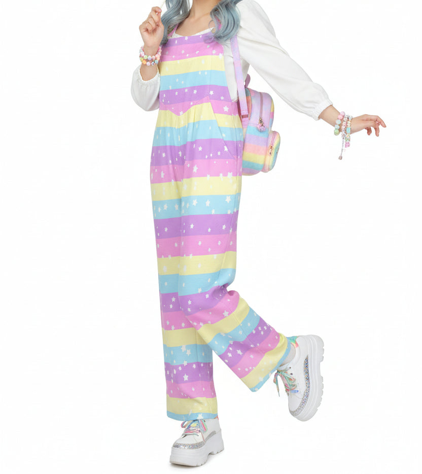 kawaii pastel rainbow overalls fairy kei yumekawaii pop kei harauku fashion jfashion stars color block stripes