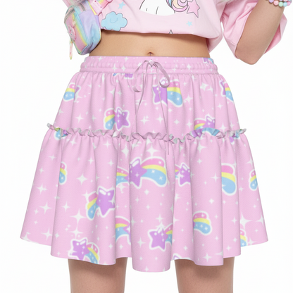 kawaii fashion harajuku fashion jfashion yume kawaii fairy kei Bubblegum Bunny Shooting Stars Waist Tie Ruffle Mini Skirt