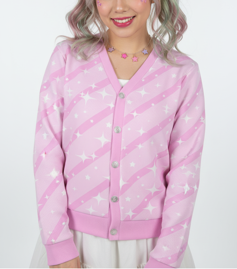 kawaii fashion jfashion harajuku fashion fairy kei yume kawaii Bubblegum Bunny Pink Stripes Women's Ribbed Button Up Cardigan cutecore jojifuku