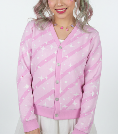 kawaii fashion jfashion harajuku fashion fairy kei yume kawaii Bubblegum Bunny Pink Stripes Women's Ribbed Button Up Cardigan cutecore jojifuku