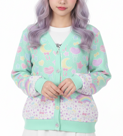 Pastel Party Women's Ribbed Button Up Cardigan (Mint) Kawaii fashion Harajuku fashion jfashion fairy kei yume kawaii jojifuku cutecore