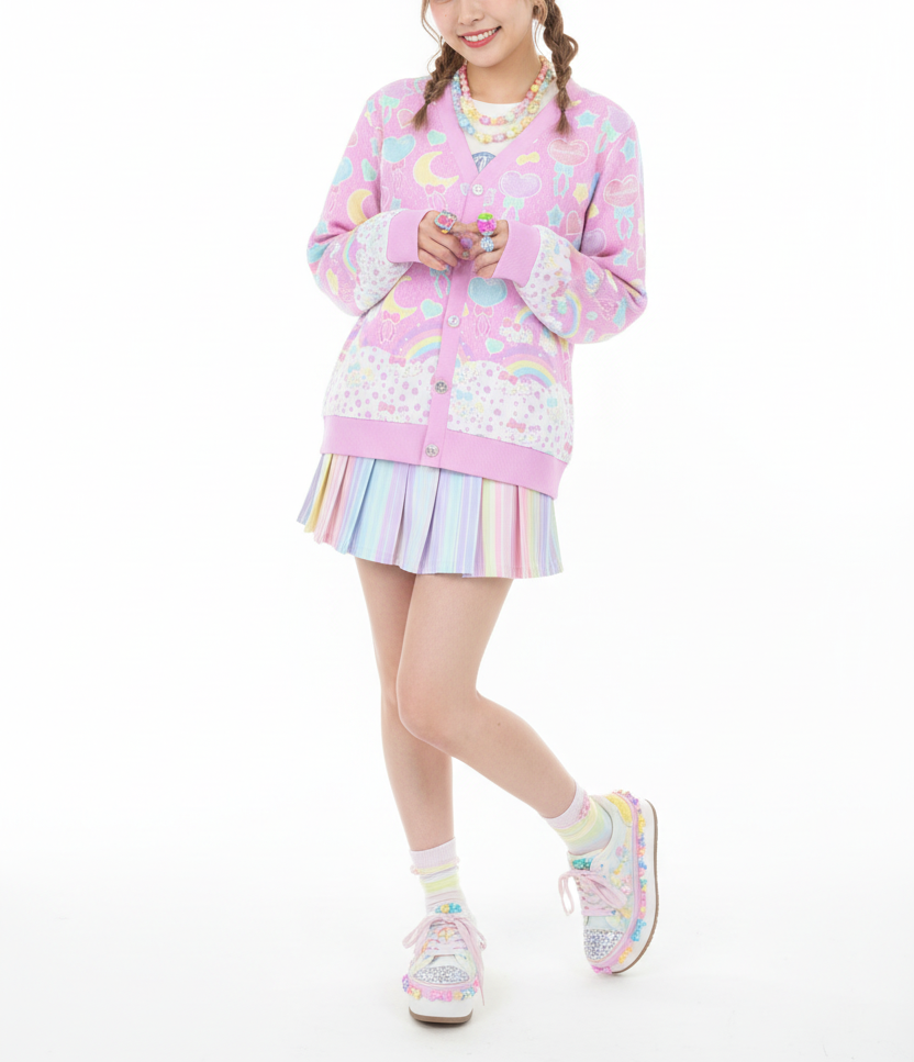 Pastel Party Women's Ribbed Button Up Cardigan (Pink) kawasii fashion jfashion Harajuku style fairy kei yume kawaii jojifuku cutecore