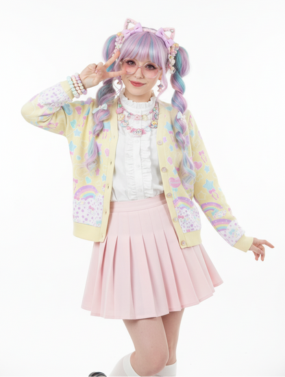 Pastel Party Women's Ribbed Button Up Cardigan (Yellow) kawaii fashion jfashion Harajuku fashion fairy kei yume kawaii jojifuku cutecore 