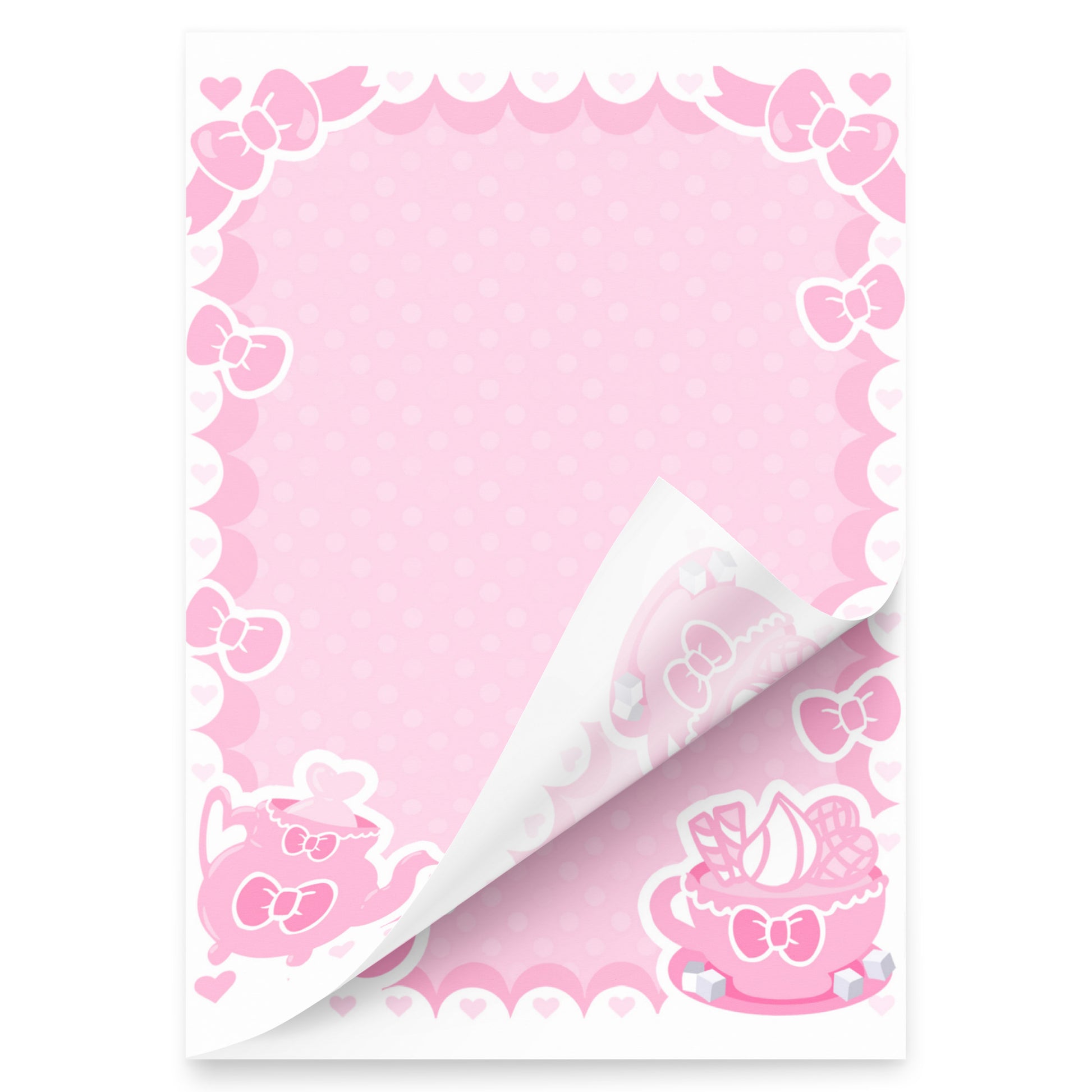 Kawaii Stationery Teatime Fantasy Sticky Note Pad (4″×6″) pink tea party post it note pad