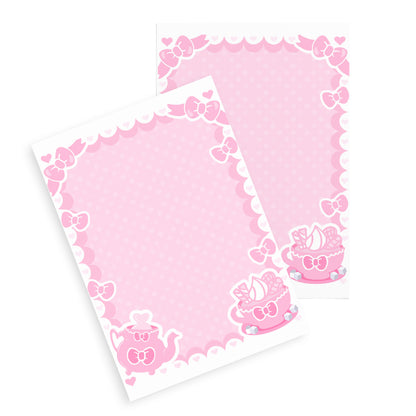Kawaii Stationery Teatime Fantasy Sticky Note Pad (4″×6″) pink tea party post it note pad