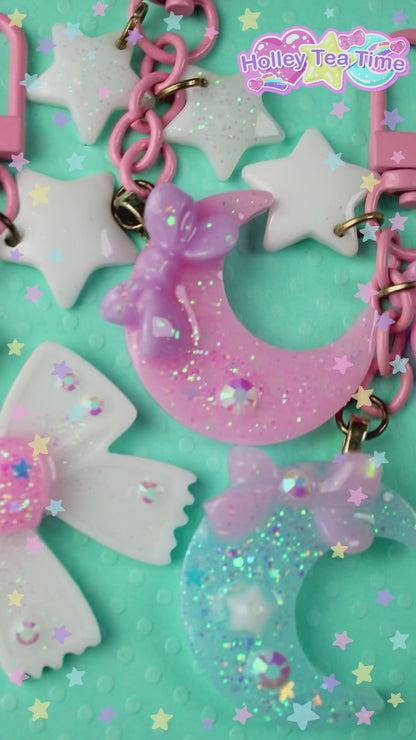 Cutie Sweet Heart Ribbon Keychain (White x Pink)