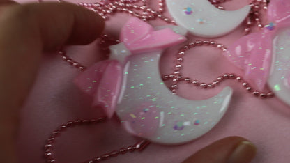 Fairy Magical Moon Necklace (White & Pink Star Ribbon Cutie)
