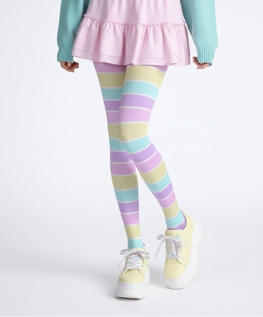 waii fashion Harajuku fashion Jfashion Japanese street fashion fairy kei yume kawaii cutecore jojifuku Pastel Stripes Stretchy Tights Color Block Footed Stockings Pantyhose pastel rainbow cute cutie soft colors