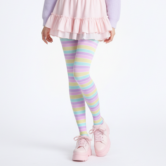 waii fashion Harajuku fashion Jfashion Japanese street fashion fairy kei yume kawaii cutecore jojifuku Pastel Stripes Stretchy Tights Color Block Footed Stockings Pantyhose pastel rainbow cute cutie soft colors