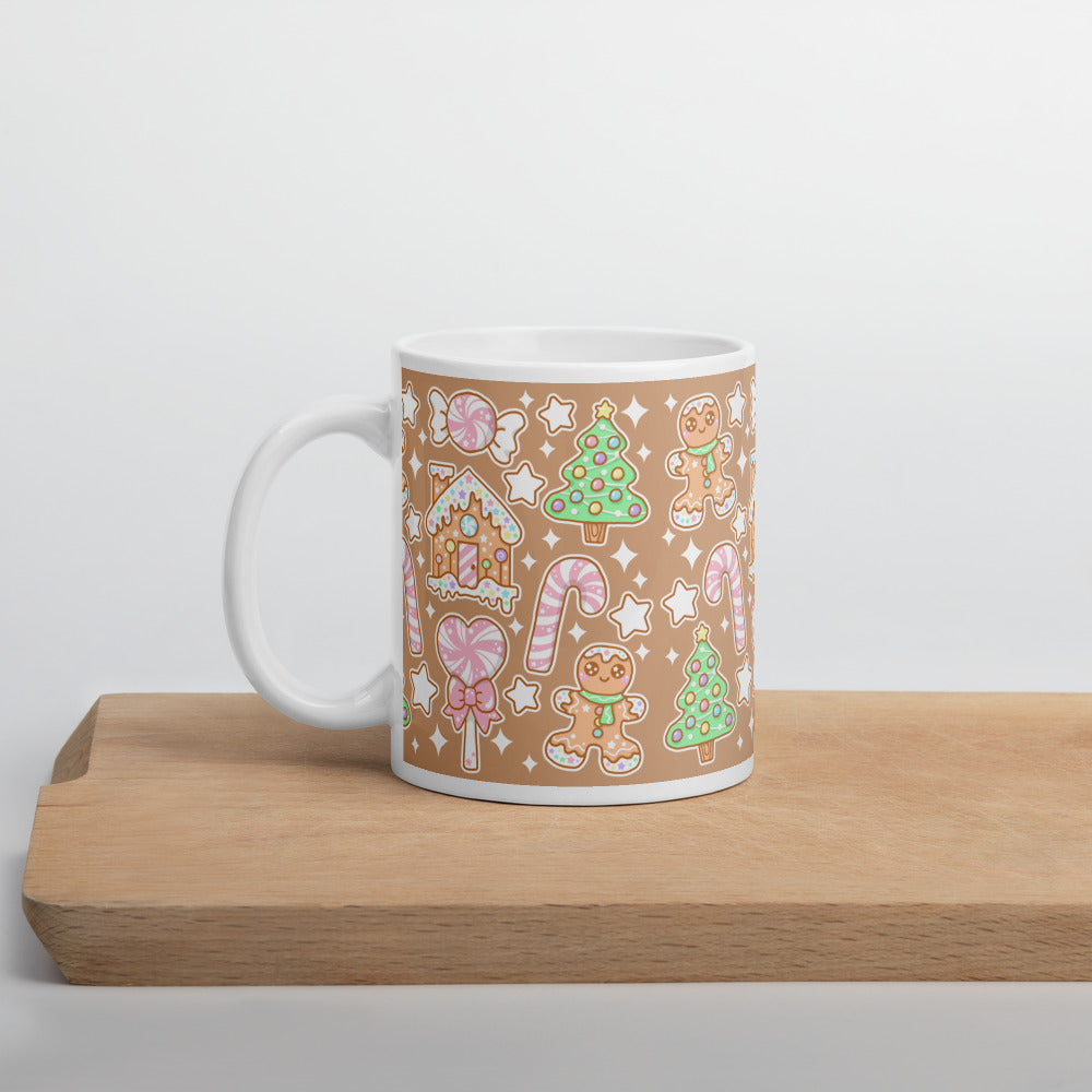 Kawaii Christmas White Glossy Mug (Coffee Latte)