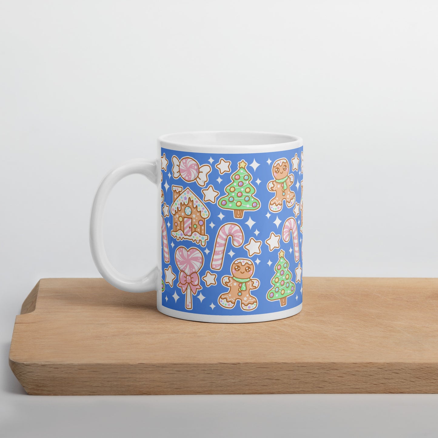 Kawaii Christmas White Glossy Mug (Blueberry Candy)