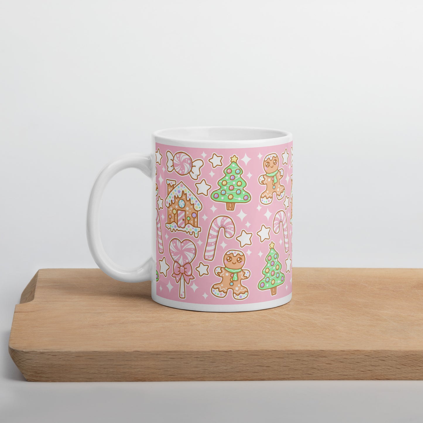 Kawaii Christmas White Glossy Mug (Strawberry Cream)