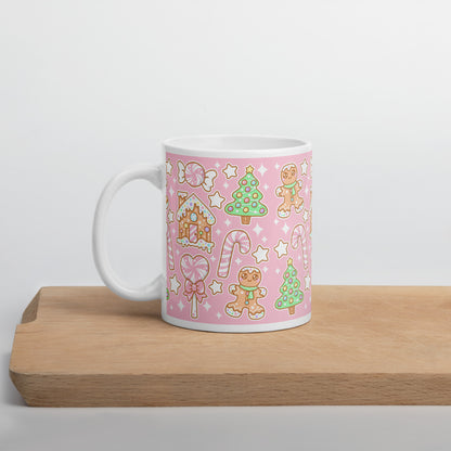 Kawaii Christmas White Glossy Mug (Strawberry Cream)